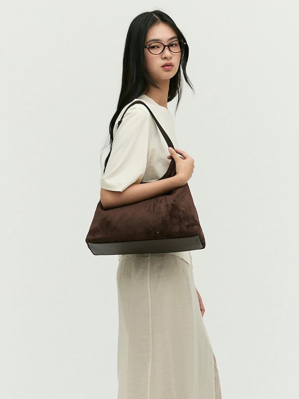 E.B.M (Edition by Michaa) Strap Detail Suede Shoulder Bag (EMP1AHB020)