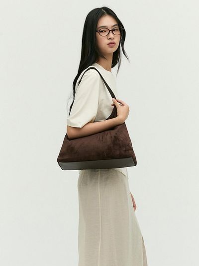 E.B.M (Edition by Michaa) Strap Detail Suede Shoulder Bag (EMP1AHB020)
