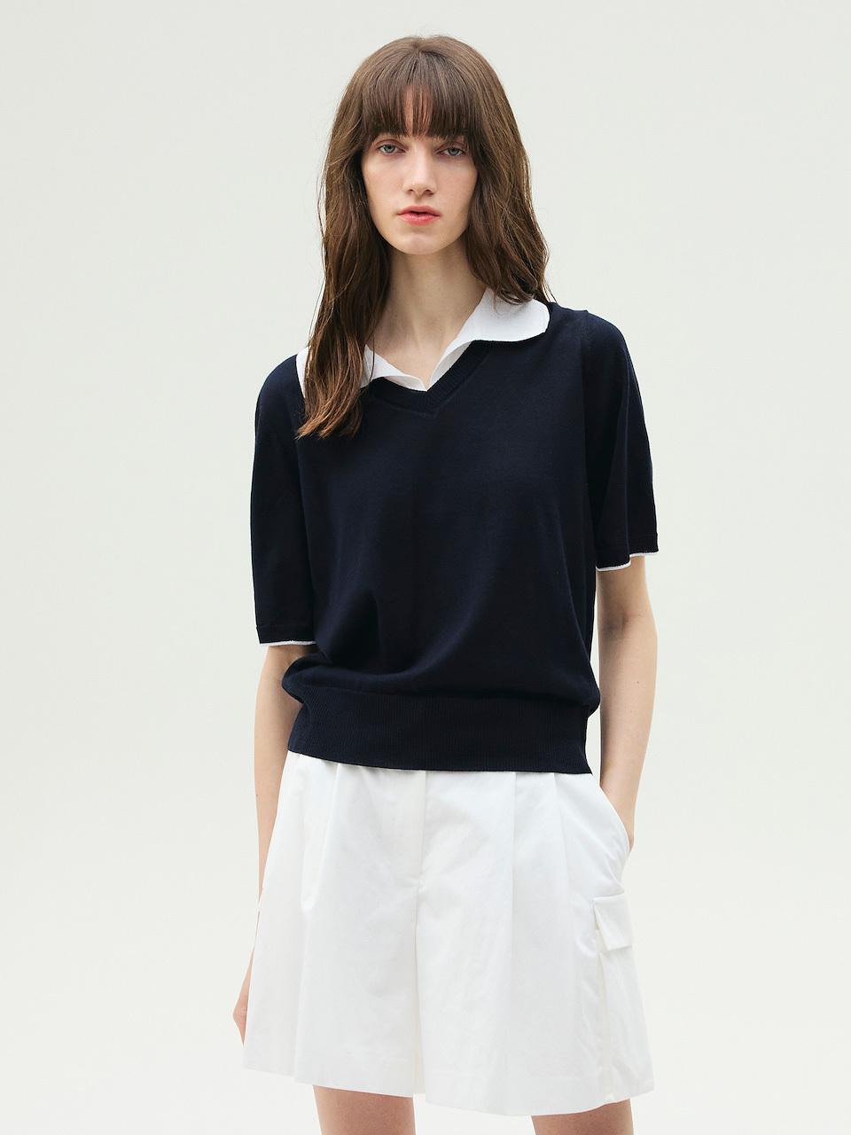 E.B.M (Edition by Michaa) V-neck Collar Knit Pullover Sweater (EMP4KPO060)