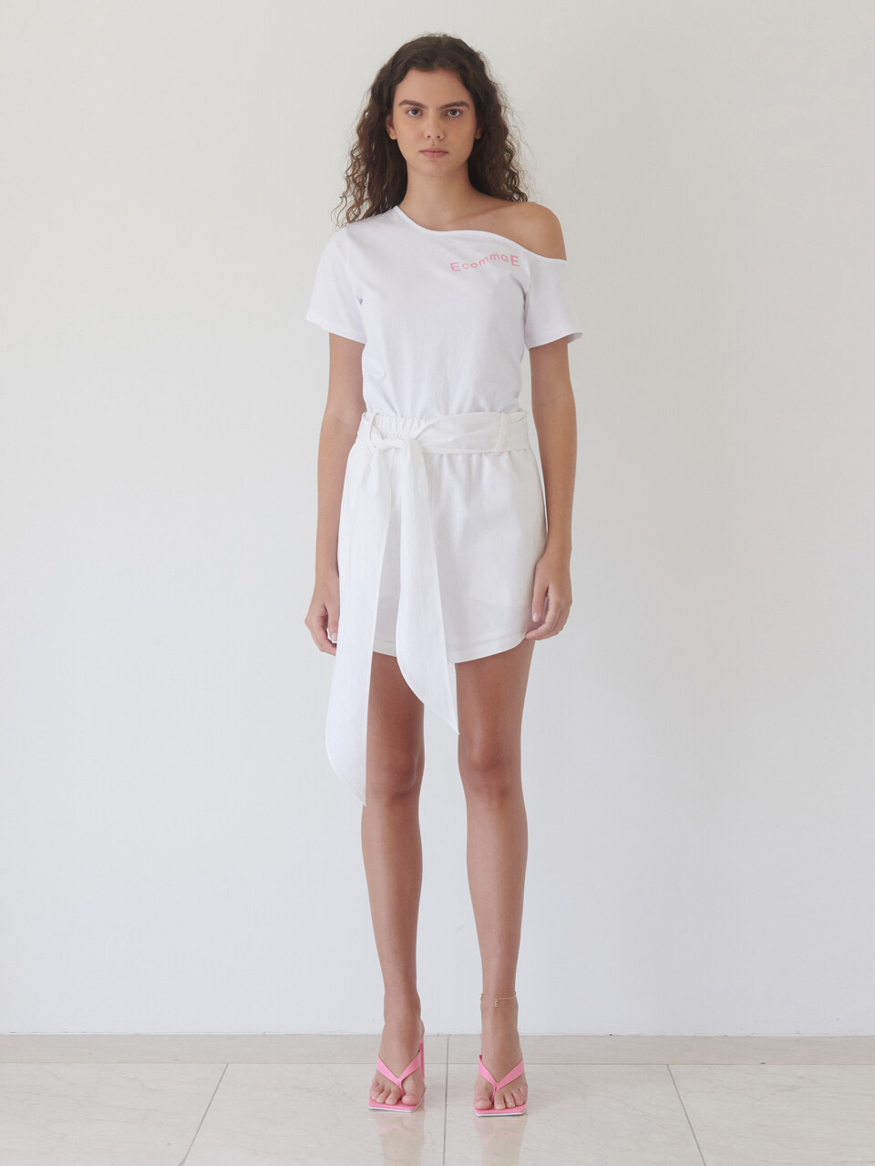 EcommaE Linen Scarf Short Pants_White