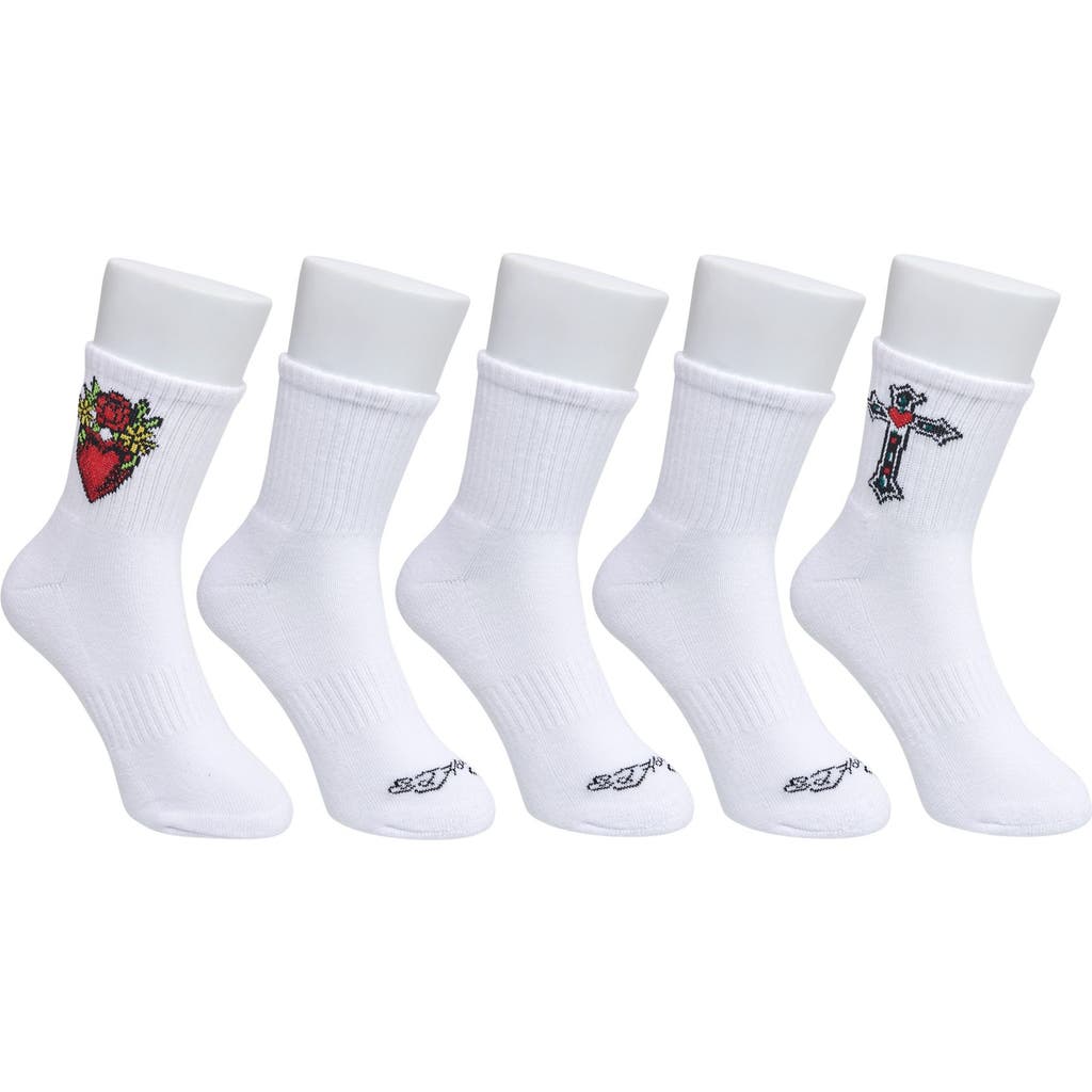 Ed Hardy Ed Hardy Heart Print Half Cushion Mid Crew Sock 5-Pack
