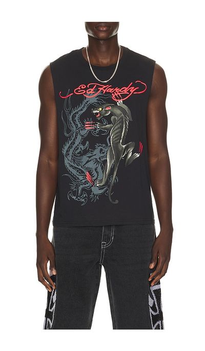 Ed Hardy Ed Hardy Panther Rose Cut Off Tee