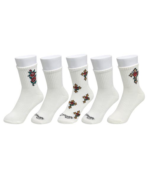 Ed Hardy Ed Hardy Rose Cross Print Half Cushion Mid Crew Sock 5 Pack