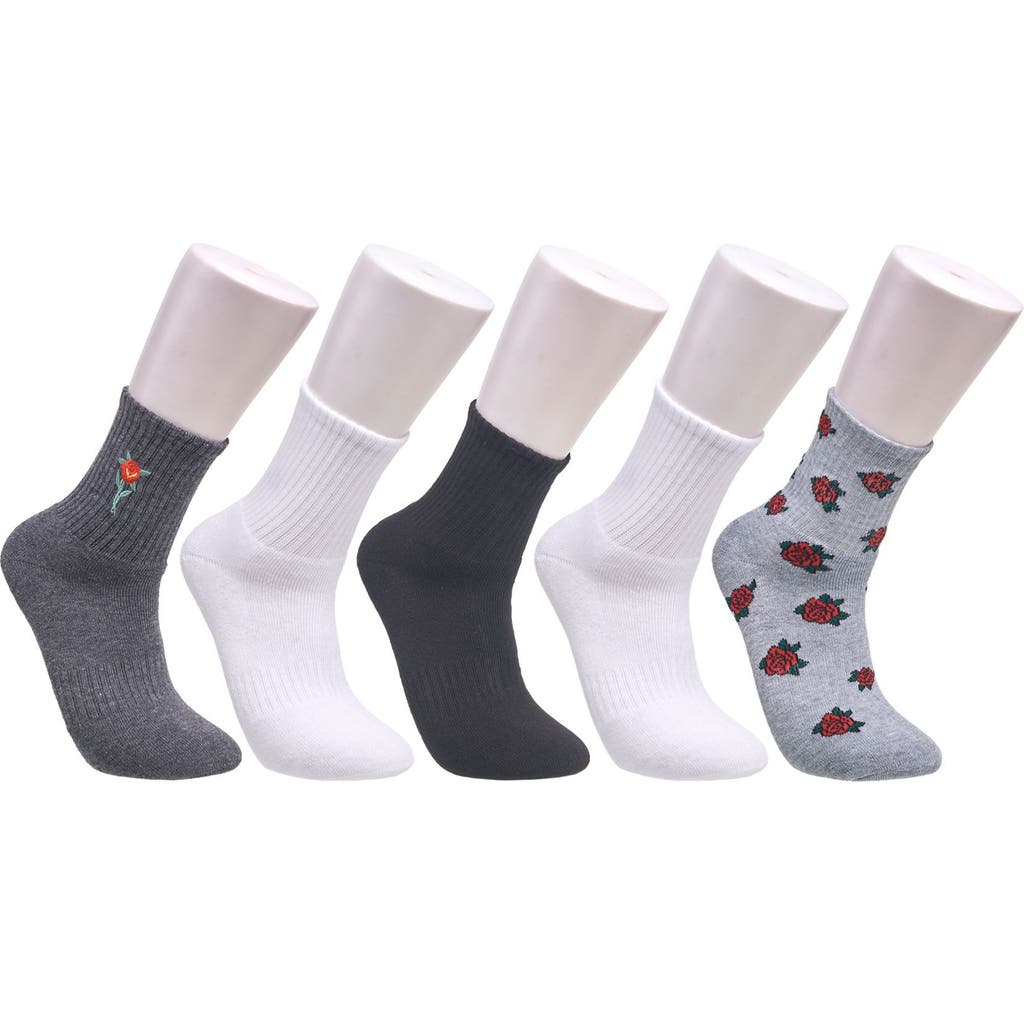 Ed Hardy Ed Hardy Rose Print Full Cushion Mid Crew Sock 5 Pack