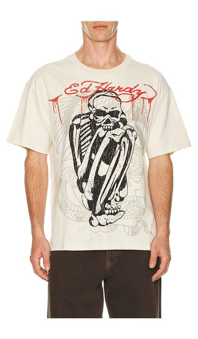 Ed Hardy Ed Hardy Skele Rhinestone Boxy Tee