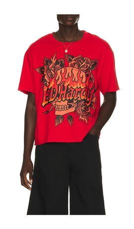 Ed Hardy Ed Hardy Skull Roses Boxy Cropped Tee