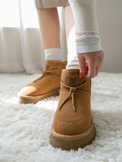 edel9 [Exclusive] Feliz Leather Fur Short Boots 4cm