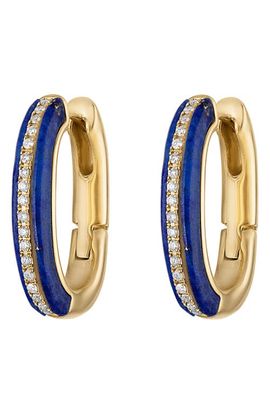 EDEN PRESLEY EDEN PRESLEY Knock on Lapis Elongated Huggie Hoop Earrings