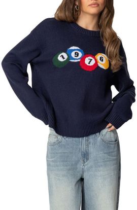EDIKTED EDIKTED 1976 Billiards Cotton Graphic Crewneck Sweater