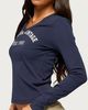 Edikted Edikted 1980 Vintage V Neck Top in Navy, Women's at Urban Outfitters - 3