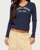 Edikted Edikted 1980 Vintage V Neck Top in Navy, Women's at Urban Outfitters - 4