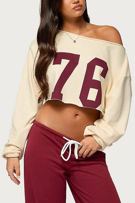 Edikted Edikted 76 Off Shoulder Sweatshirt in Cream, Women's at Urban Outfitters
