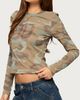 Edikted Edikted 80'S Edikted Long Sleeve Rhinestone Top in Olive, Women's at Urban Outfitters - 3