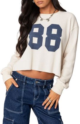EDIKTED EDIKTED 88 Crop Long Sleeve Waffle Knit Top