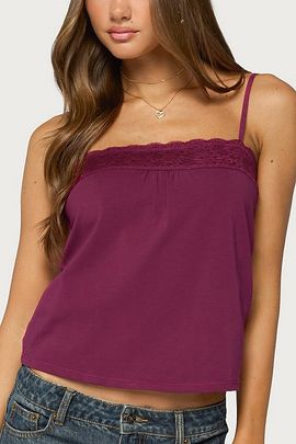 Edikted Edikted Abbe Lacey Tank Top in Burgundy, Women's at Urban Outfitters