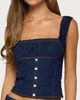 Edikted Edikted Aggie Ruched Button Denim Top in Blue, Women's at Urban Outfitters - 1