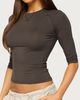 Edikted Edikted Agnez Three-Quarter Sleeve Raglan Top in Brown, Women's at Urban Outfitters - 3