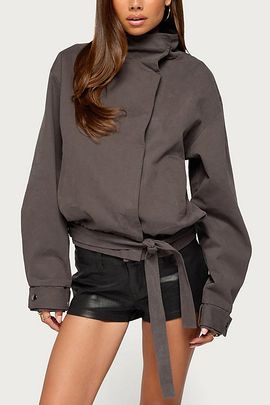 Edikted Edikted Aiza High Neck Jacket in Dark/Gray, Women's at Urban Outfitters
