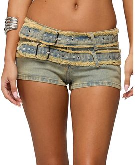 Edikted Edikted Alyza Distressed Belt Washed Denim Micro Shorts