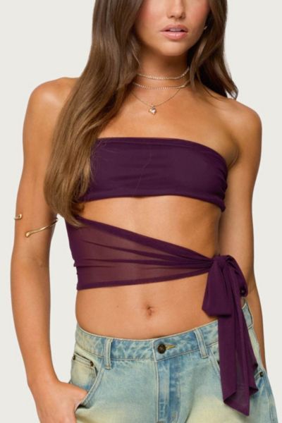 Edikted Edikted Amaro Strapless Side Tie Cut Out Top in Purple, Women's at Urban Outfitters