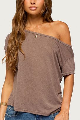 Edikted Edikted Amora Off Shoulder Sheer Top in Brown, Women's at Urban Outfitters