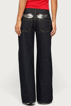 Edikted Edikted Angel Babe Low Rise Baggy Jeans in Indigo/Blue/Raw, Women's at Urban Outfitters