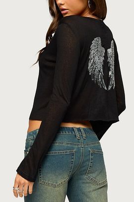 Edikted Edikted Angel Girl Sheer Long Sleeve Top in Black, Women's at Urban Outfitters