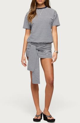 EDIKTED EDIKTED Ardeney Stripe Tie Waist T-Shirt Minidress