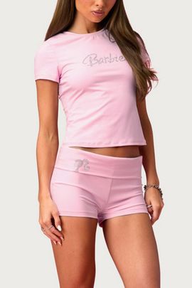 Edikted Edikted Barbie Rhinestone Foldover Shorts in Light/Pink, Women's at Urban Outfitters
