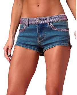 Edikted Edikted Barbie Rhinestone Low Rise Denim Shorts