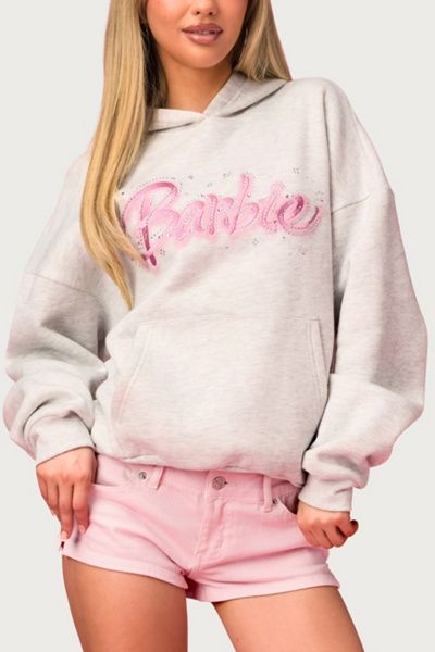 Edikted Edikted Barbie Rhinestone Oversized Hoodie in Light/Gray/Melange, Women's at Urban Outfitters