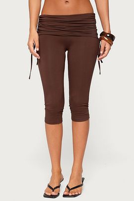 Edikted Edikted Bardi Drawstring Foldover Capri Pants in Brown, Women's at Urban Outfitters