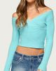 Edikted Edikted Bealey Off Shoulder Ribbed Wrap Sweater in Turquoise, Women's at Urban Outfitters - 1