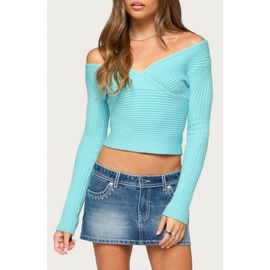 EDIKTED EDIKTED Bealey Off the Shoulder Ribbed Wrap Sweater