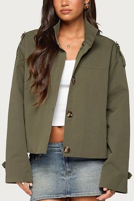 Edikted Edikted Beira Button Up Jacket in Olive, Women's at Urban Outfitters
