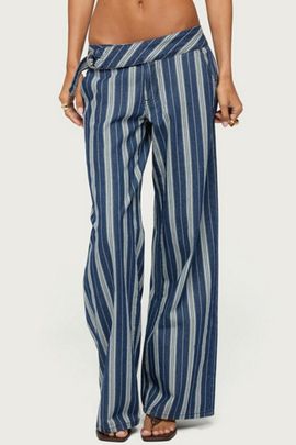 Edikted Edikted Belt Striped Low Rise Baggy Jeans in Blue/And/White, Women's at Urban Outfitters
