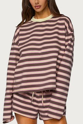 Edikted Edikted Blanchy Striped Long Sleeve Top in Pink/And/Brown, Women's at Urban Outfitters