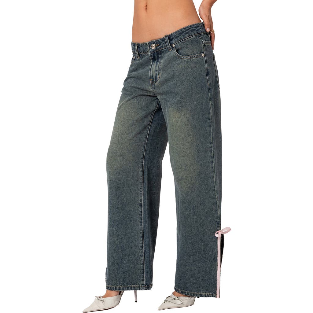 EDIKTED EDIKTED Bow Slit Hem Wide Leg Jeans
