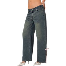 EDIKTED EDIKTED Bow Slit Hem Wide Leg Jeans