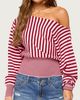 Edikted Edikted Brida Striped Off Shoulder Sweater in Burgundy/And/Pink, Women's at Urban Outfitters - 1