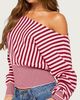 Edikted Edikted Brida Striped Off Shoulder Sweater in Burgundy/And/Pink, Women's at Urban Outfitters - 3