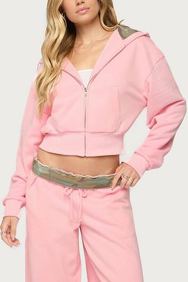 Edikted Edikted Camo Cool Contrast Zip Up Hoodie in Light/Pink, Women's at Urban Outfitters