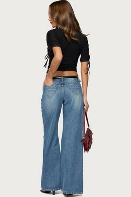 Edikted Edikted Casta Heart Low Rise Baggy Jeans in Medium/Blue/Washed, Women's at Urban Outfitters