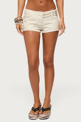 Edikted Edikted Ceresie Belt Denim Micro Shorts in Beige, Women's at Urban Outfitters
