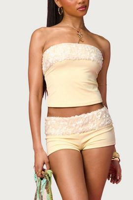 Edikted Edikted Chic Barbie Sequin Foldover Shorts in Light/Yellow, Women's at Urban Outfitters