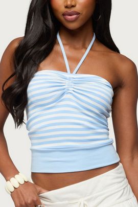 Edikted Edikted Citron Striped Halter Top in White/And/Blue, Women's at Urban Outfitters