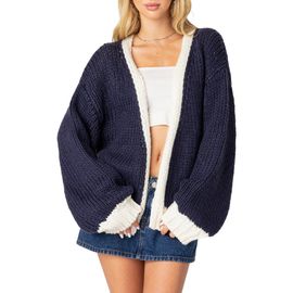 EDIKTED EDIKTED Colorblock Chunky Knit Cardigan