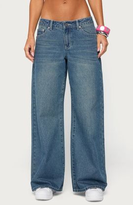 EDIKTED EDIKTED Contrast Stitch Low Rise Baggy Jeans