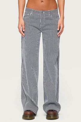 Edikted Edikted Daja Striped Low Rise Baggy Jeans in Navy/And/White, Women's at Urban Outfitters