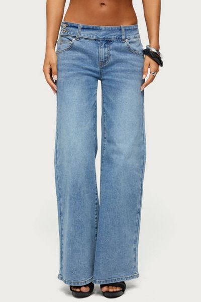 Edikted Edikted Dale Low Rise Straight Leg Stretchy Jeans in Light/Blue/Washed, Women's at Urban Outfitters
